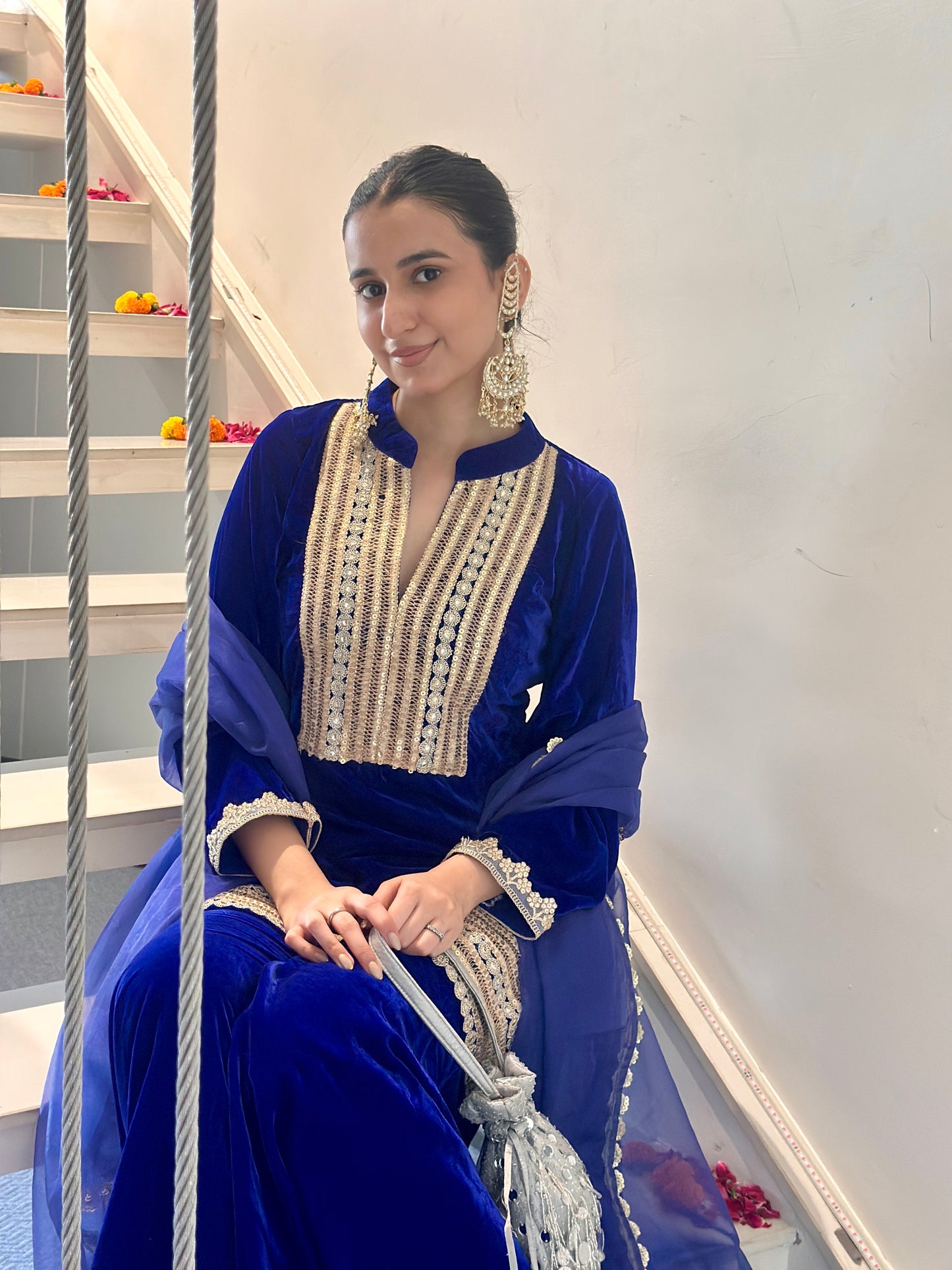 Harshita in Inaya-Royal Blue Velvet -Garara Suit Set