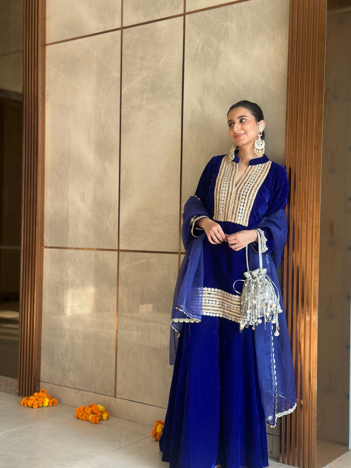 Harshita in Inaya-Royal Blue Velvet -Garara Suit Set