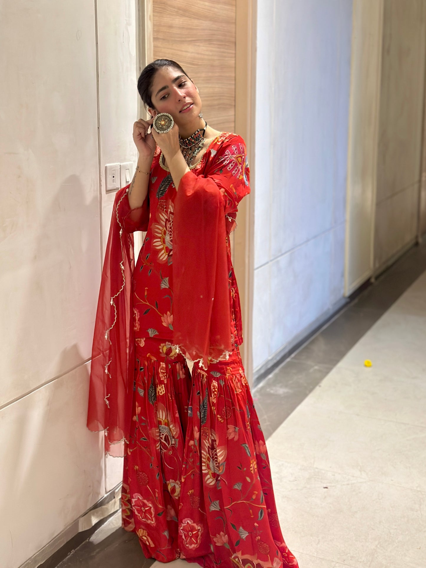 Jennifer in Ishq- Red Garara suit set