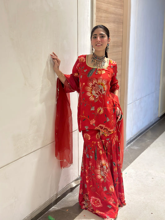 Jennifer in Ishq- Red Garara suit set