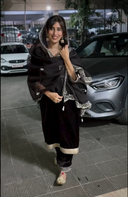Akaasa Singh in Amina-Brown Velvet Suit Set
