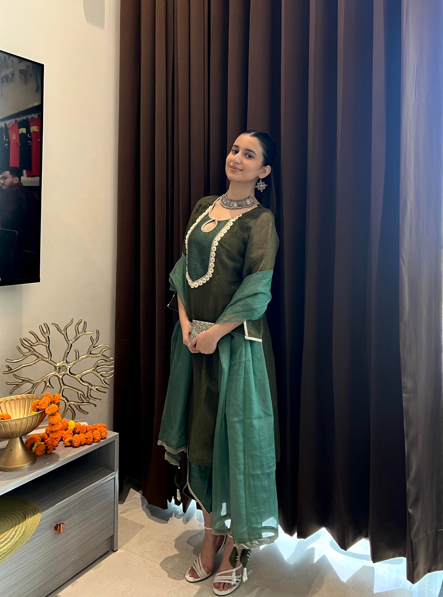 Harshita in Khubani Green Suit Set