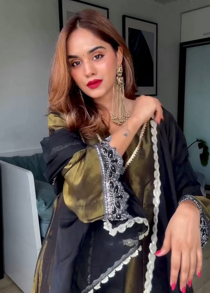 Pooja Mundra in Ojasvini-Olive Black Kalidar Suit Set