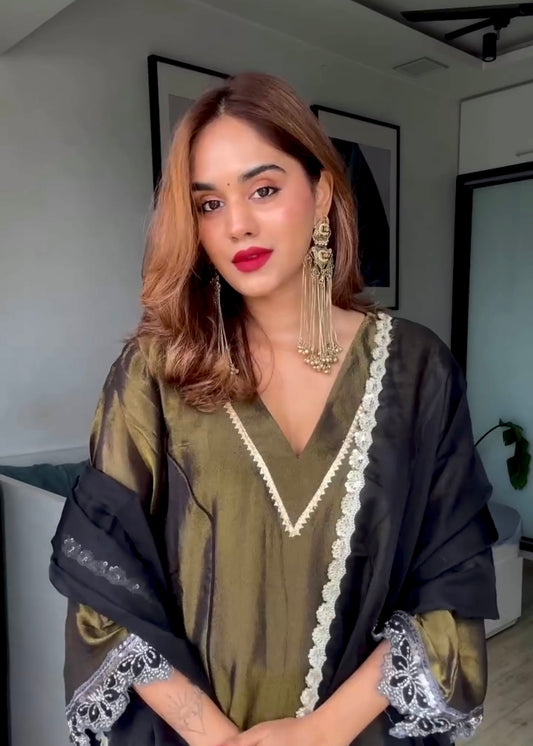 Pooja Mundra in Ojasvini-Olive Black Kalidar Suit Set