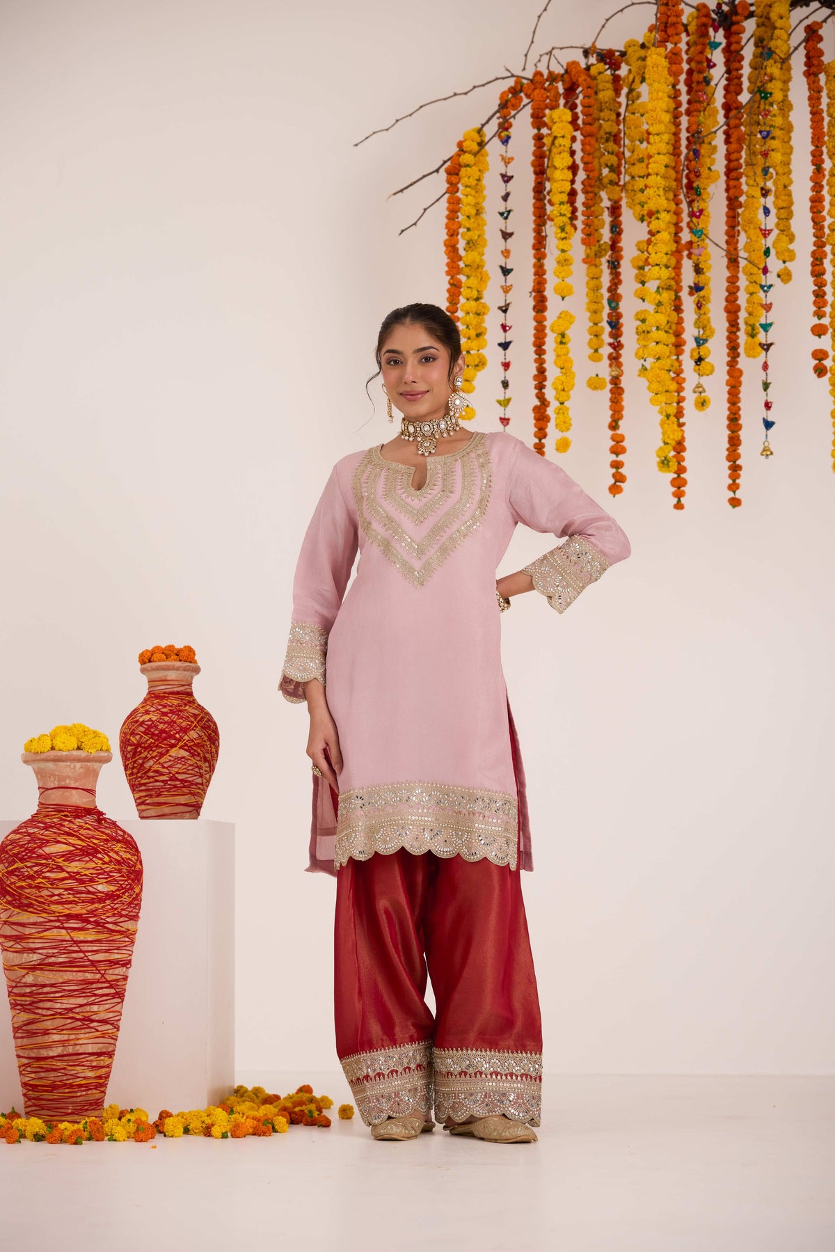 Shri Blush Pink Tissue Suit Set