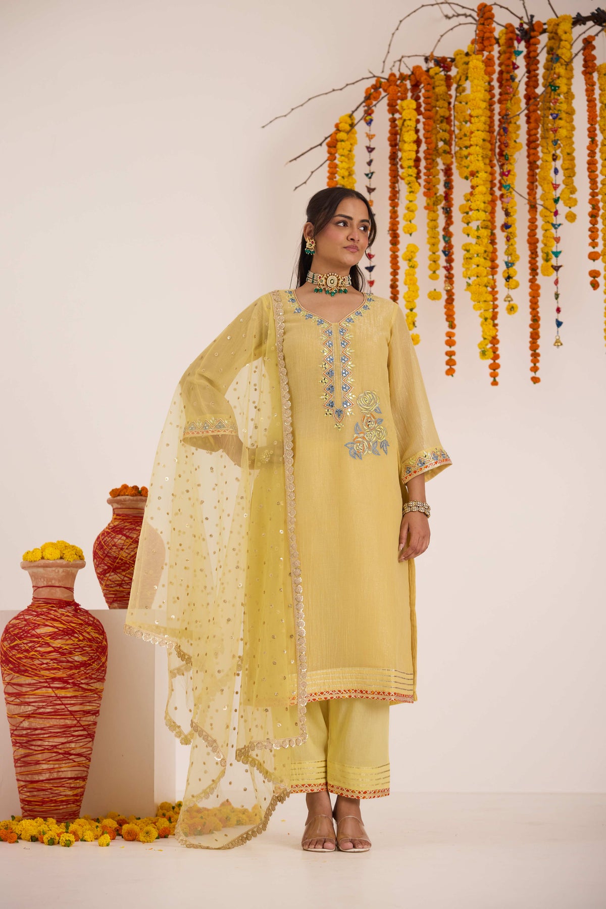 Deepti Emb Crushed Silk Suit set