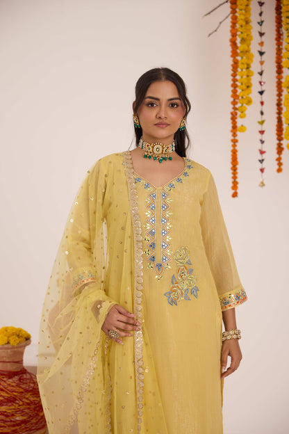 Deepti Emb Crushed Silk Suit set