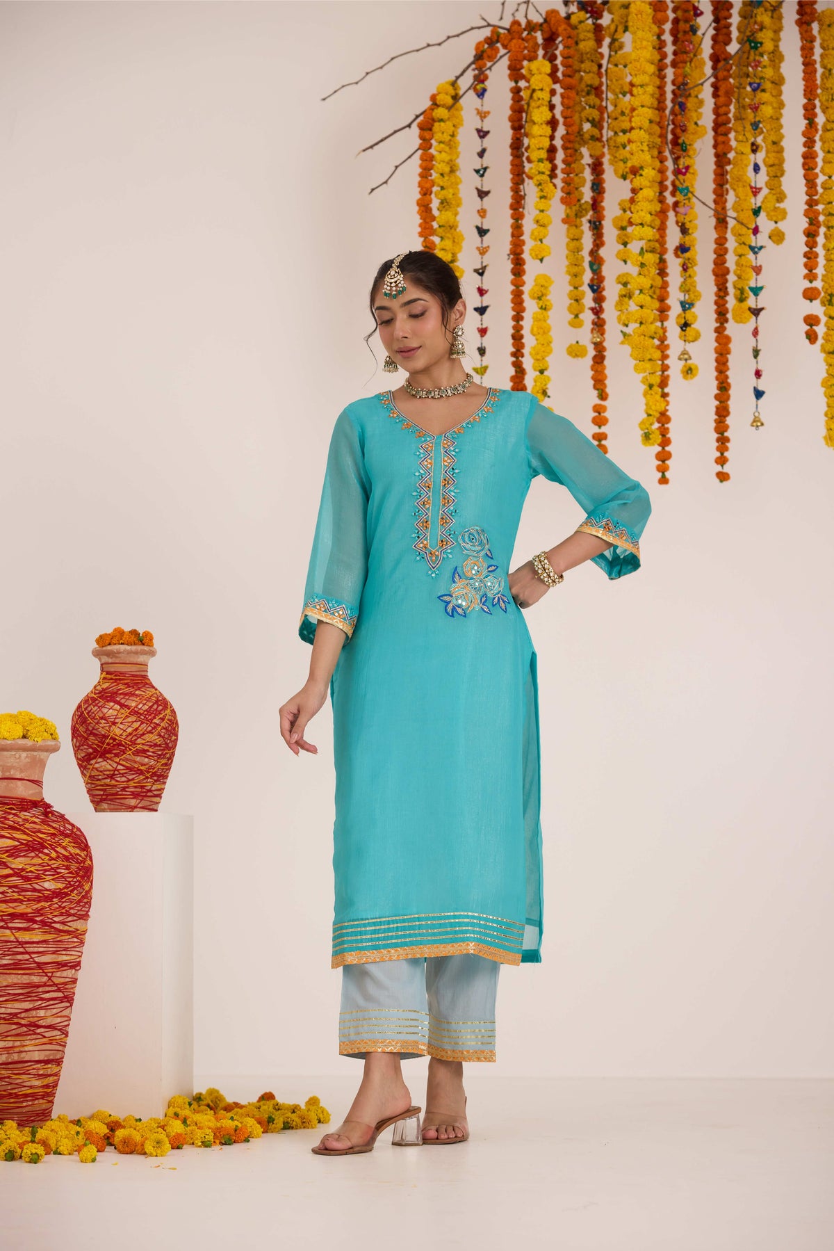 Radha Emb Crushed Silk Suit set