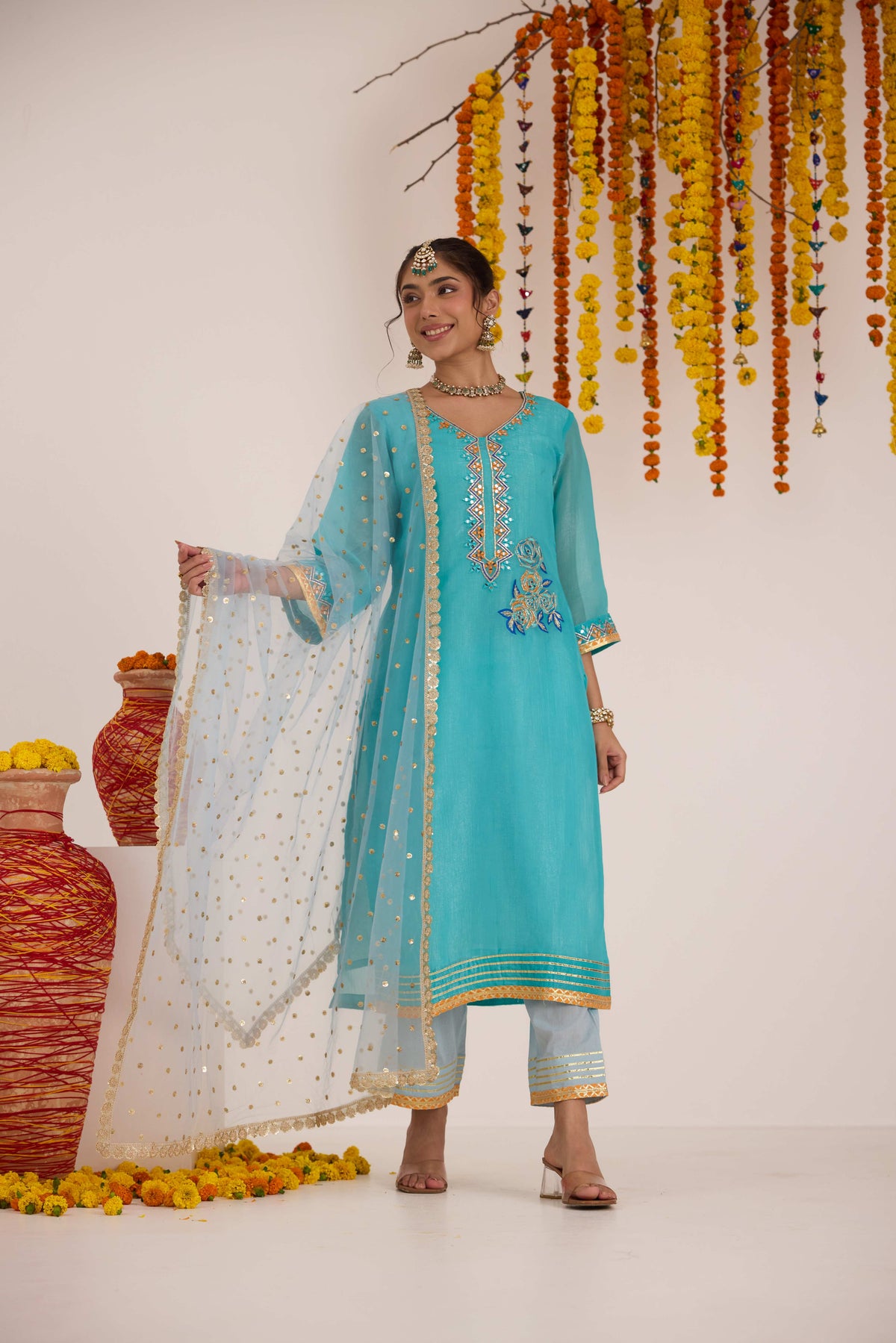 Radha Emb Crushed Silk Suit set