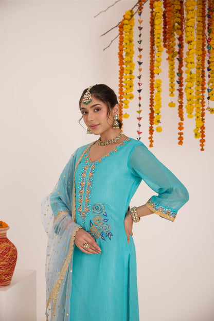 Radha Emb Crushed Silk Suit set
