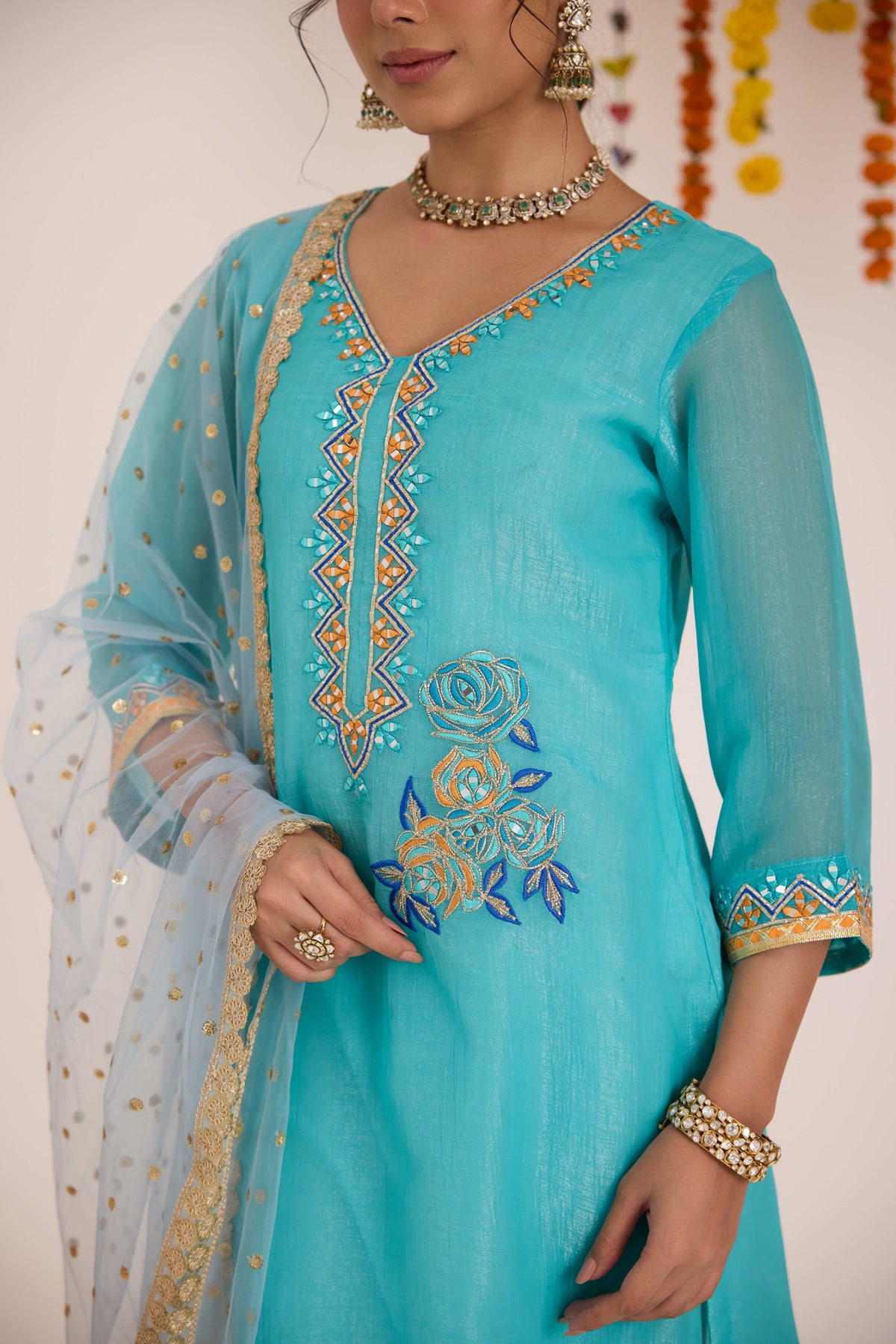Radha Emb Crushed Silk Suit set