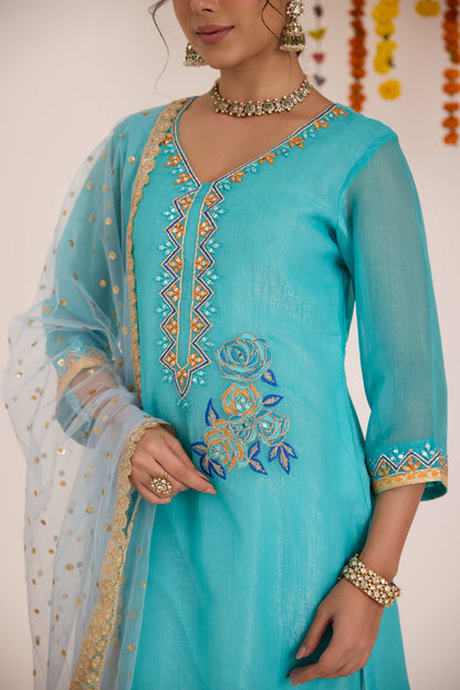 Radha Emb Crushed Silk Suit set