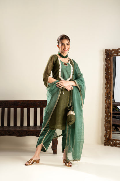 Harshita in Khubani Green Suit Set