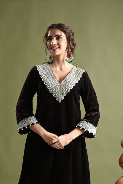 Tahir-Brown Velvet Coord Set