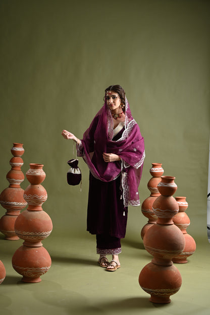 Anayra-Wine Velvet Suit Set