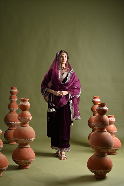 Anayra-Wine Velvet Suit Set