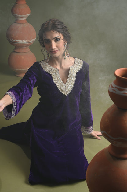 Iqra-Purple Velvet Suit Set