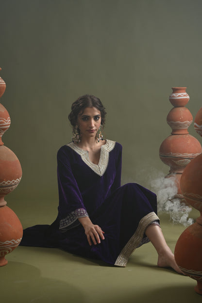 Iqra-Purple Velvet Suit Set