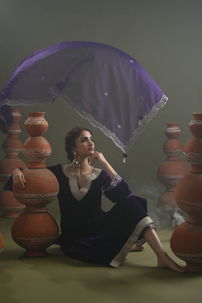 Iqra-Purple Velvet Suit Set