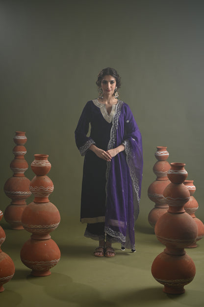 Iqra-Purple Velvet Suit Set