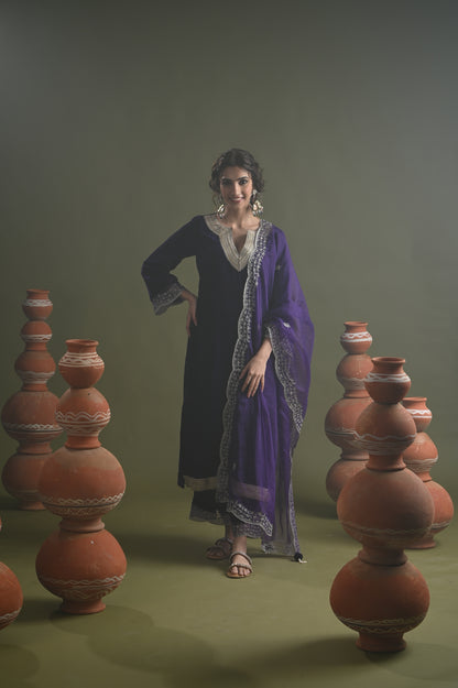 Iqra-Purple Velvet Suit Set