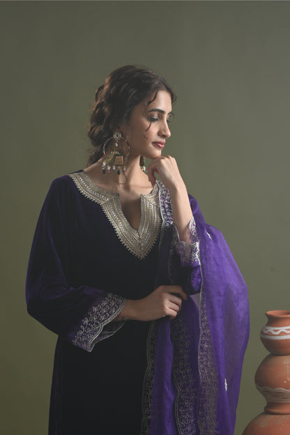 Iqra-Purple Velvet Suit Set