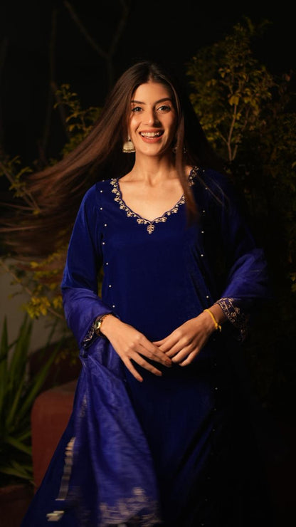 Vridhi Jain in Mehvish -Royal Blue Velvet- Kalidaar Suit Set